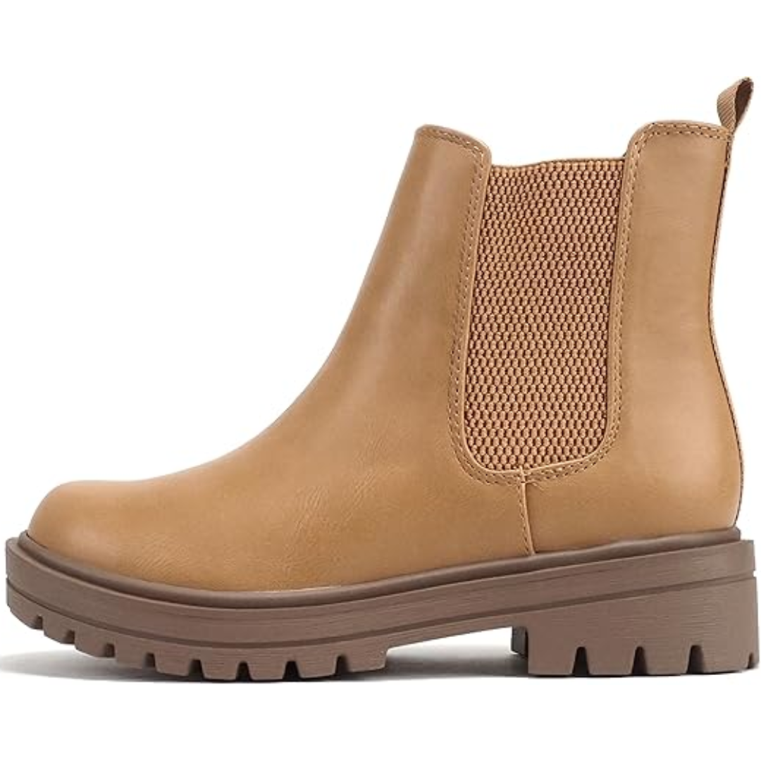 Slip-on women's black Chelsea boots with a chic low heel, ideal for winter footwear.