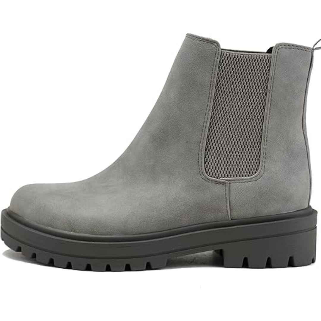 Versatile women's low heel Chelsea ankle boots, comfortable for everyday wear & fall outfits.