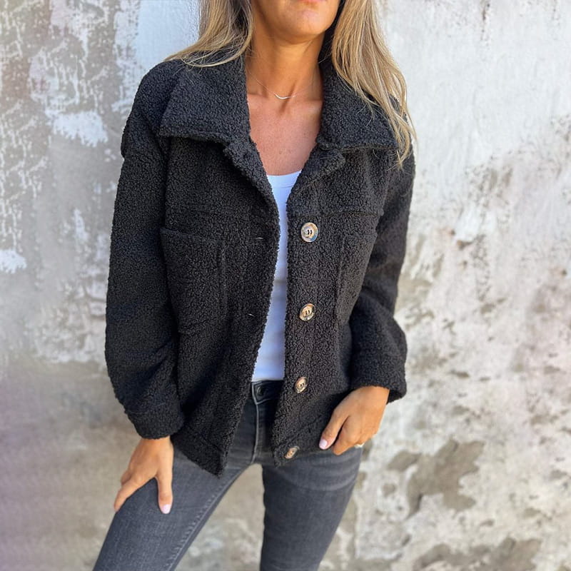 Women's chic notch collar button-up autumn coat, perfect for fall fashion & daily wear.