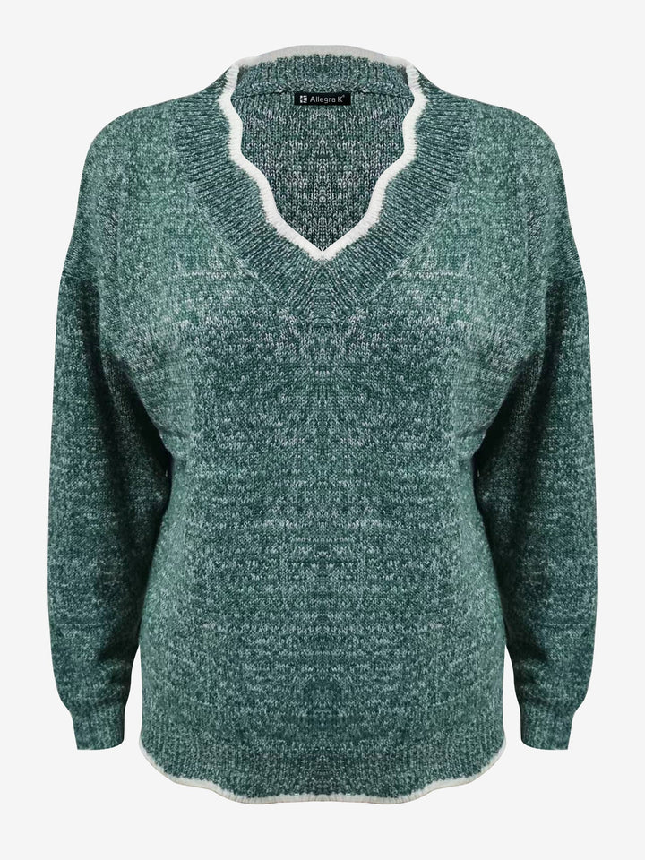Loungewear chic: women's relaxed fit notch V-neck sweatshirt, a cozy long sleeve pullover top.