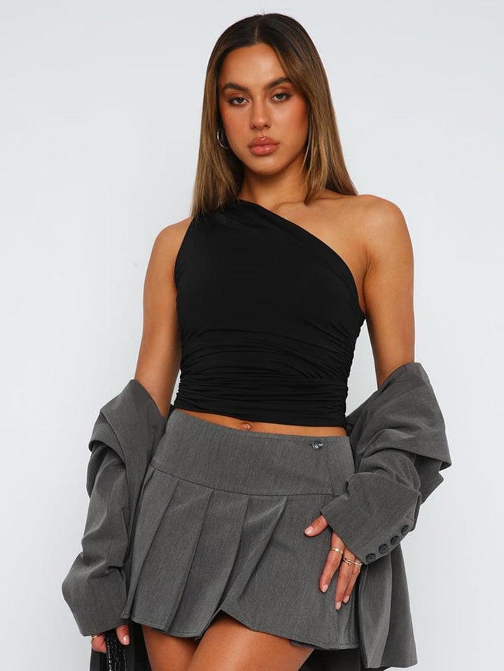 Effortless style with this women's chic one-shoulder ruched top. Modern elegance for any occasion, party or casual.