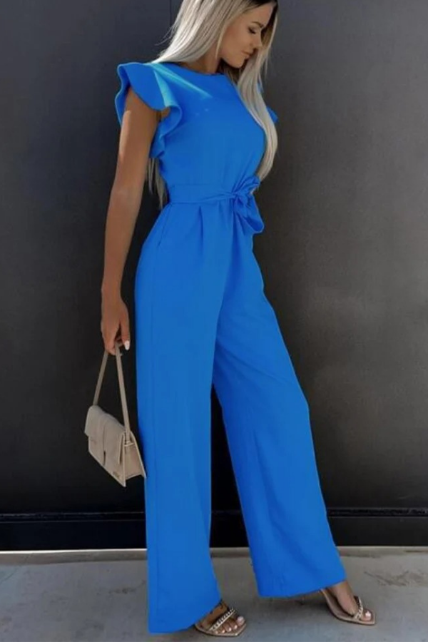 Women's chic open-back jumpsuit with high waist, perfect for effortless spring fashion and elegant casual wear.
