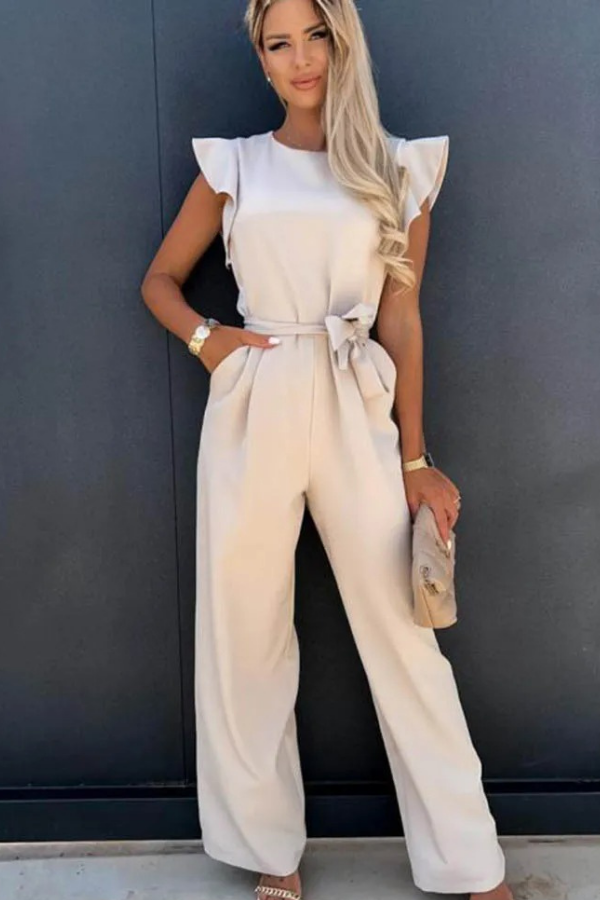 High-waist women's jumpsuit with open back, a versatile and chic one-piece for spring fashion or parties.