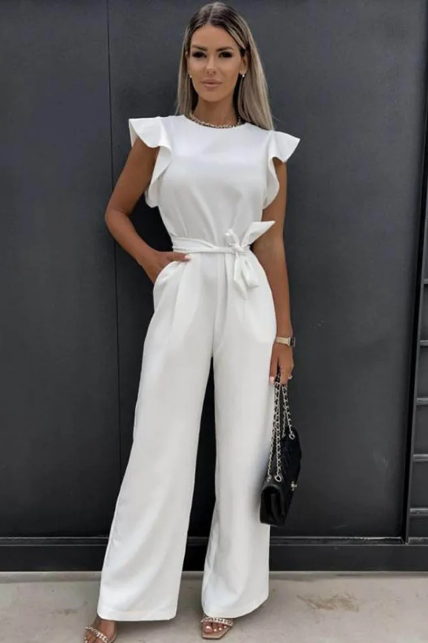 Chic women's open-back jumpsuit, an effortless high-waist one-piece for elegant spring fashion & casual outings.