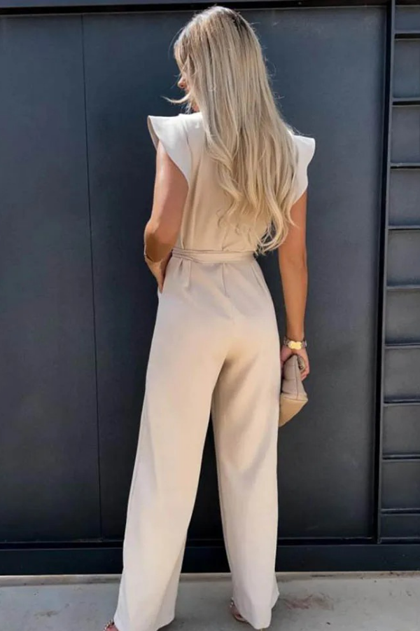 Women's elegant open-back jumpsuit in a high-waist design, offering a chic, effortless look for various occasions.