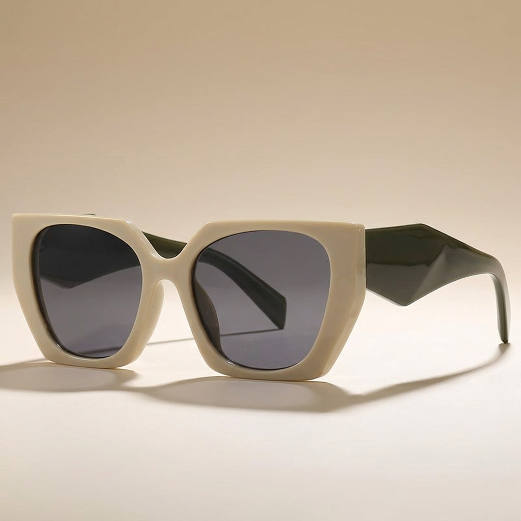 Beige oversized cat eye sunglasses for women, chic fashion accessory with UV400 lenses.
