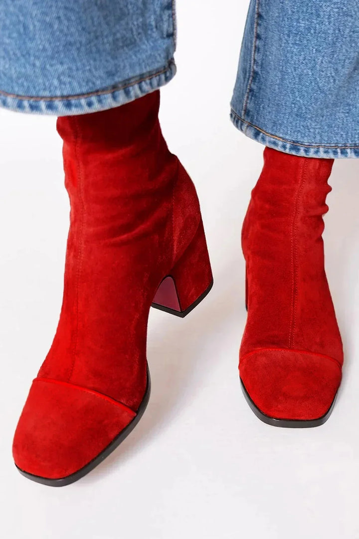 Women's square toe heeled boots, fashion block heel, comfortable & elegant for any occasion.