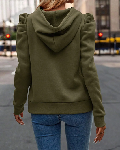 Fashionable women's stacked sleeve hoodie, a chic hooded top for versatile everyday style.