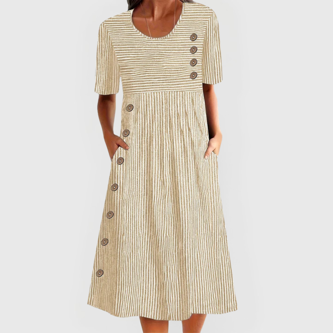 Versatile women's striped midi dress for effortless chic, great for casual outings and summer fashion.