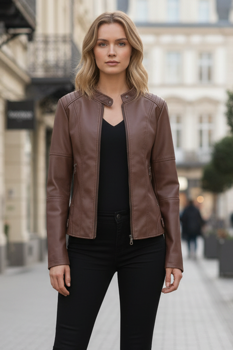 Versatile women's structured leather jacket for everyday elegance. Chic, tailored fit for smart casual layering.