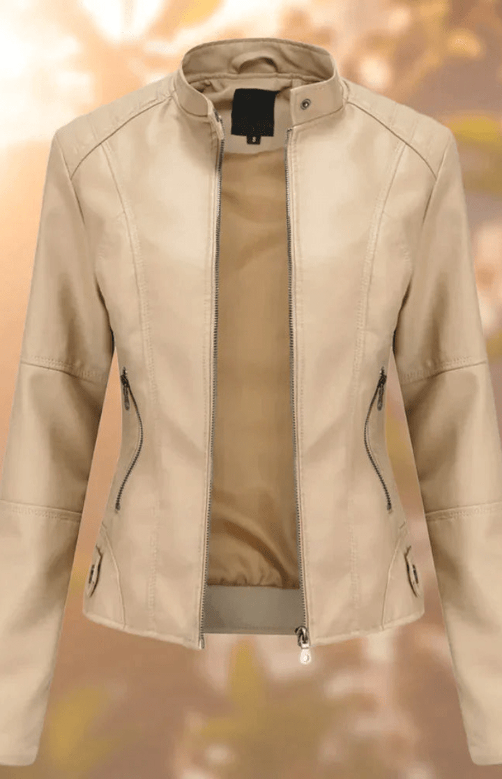 Stylish women's structured leather jacket. Chic, tailored fit delivers a sophisticated & versatile modern fashion look.
