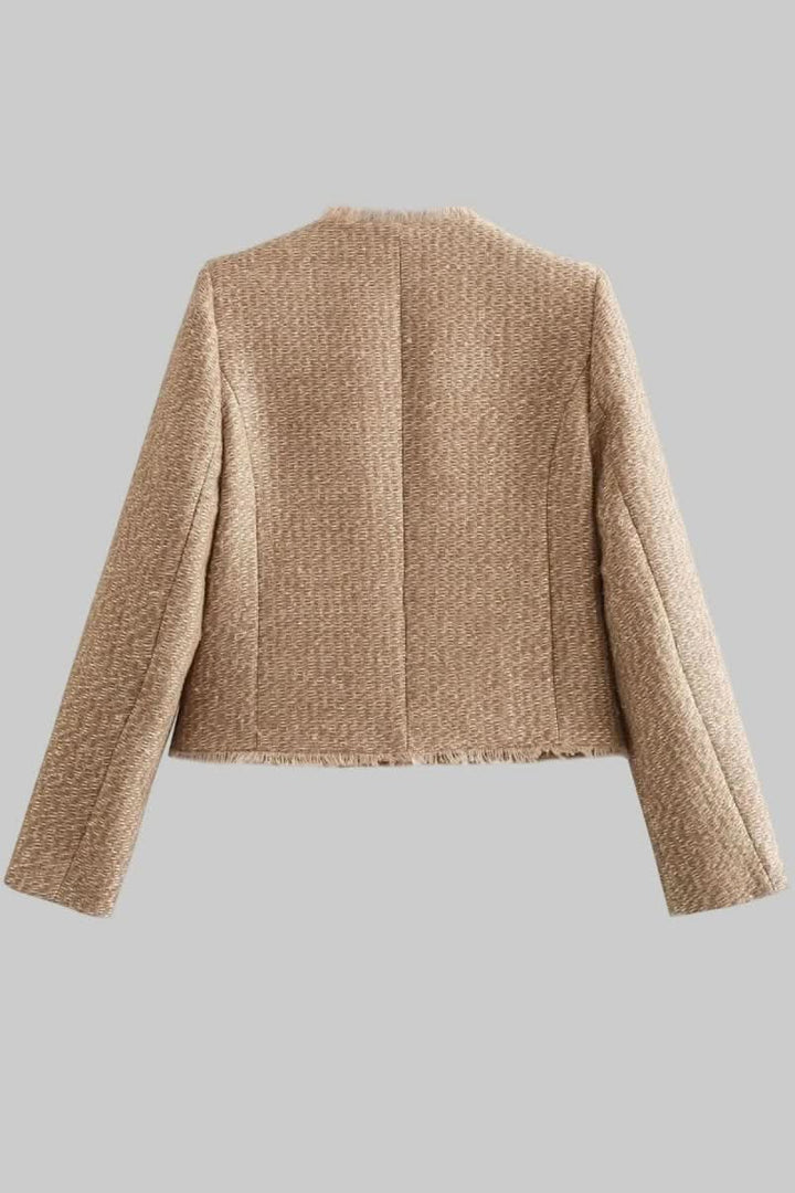 Sophisticated women's tailored jacket, a chic button-up blazer for elegant office and daily wear.