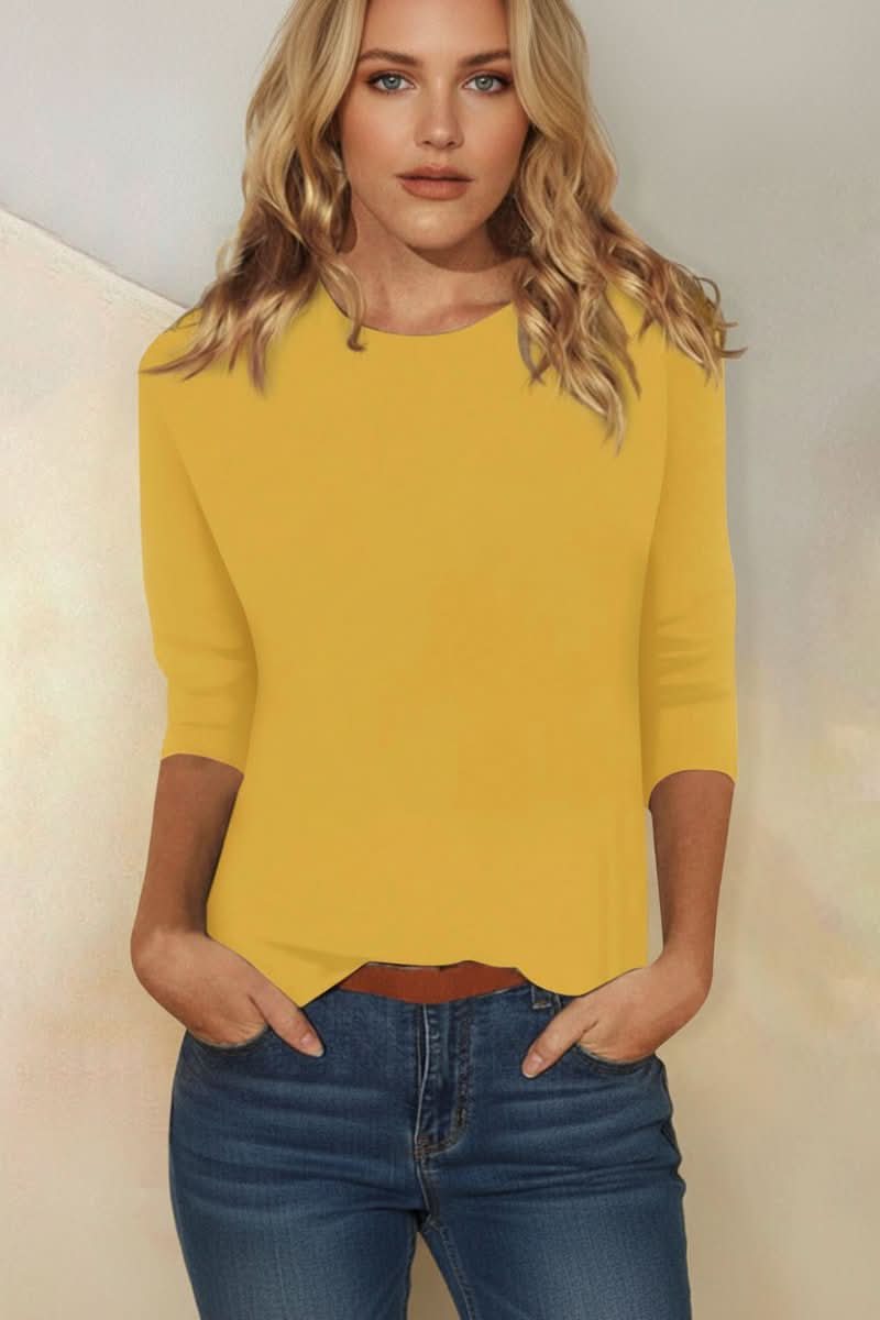 Versatile women's three-quarter sleeve top, ideal for a chic casual or dressy elegant look.