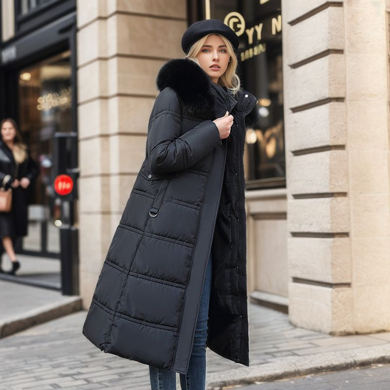 Cozy women's winter coat with a removable hood, combining elegance and warmth for autumn fashion.