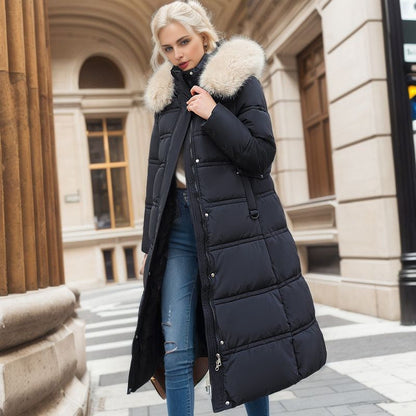 Warm women's thermal coat, perfect for cold weather, featuring a tailored design and chic style.