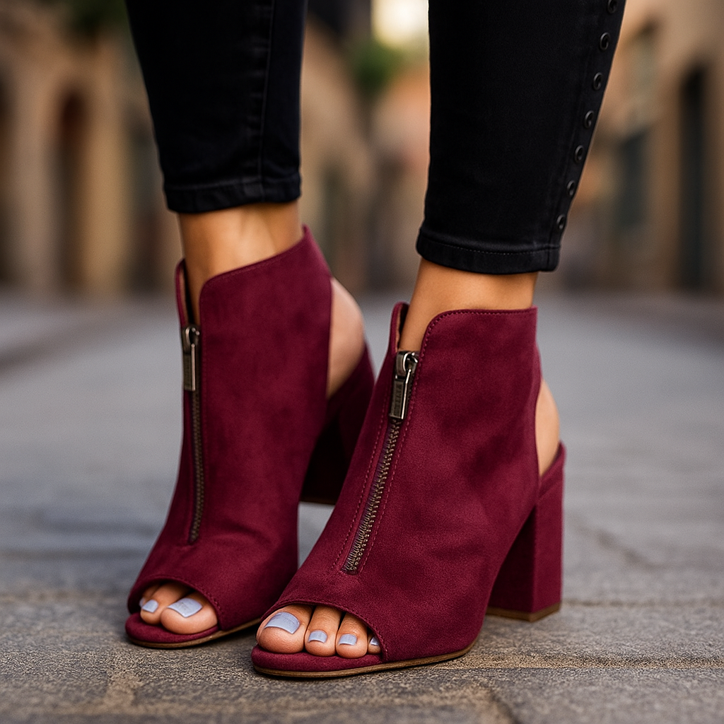 Women's chic zip block heels for all-day comfort, perfect for modern style.