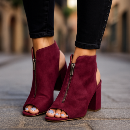 Women's chic zip block heels for all-day comfort, perfect for modern style.