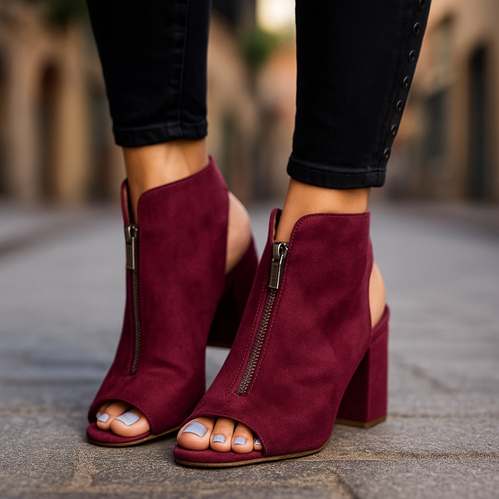 Women's chic zip block heels for all-day comfort, perfect for modern style.