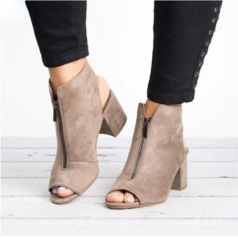 Versatile women's chic zip heels, ideal for day-to-night modern style footwear.