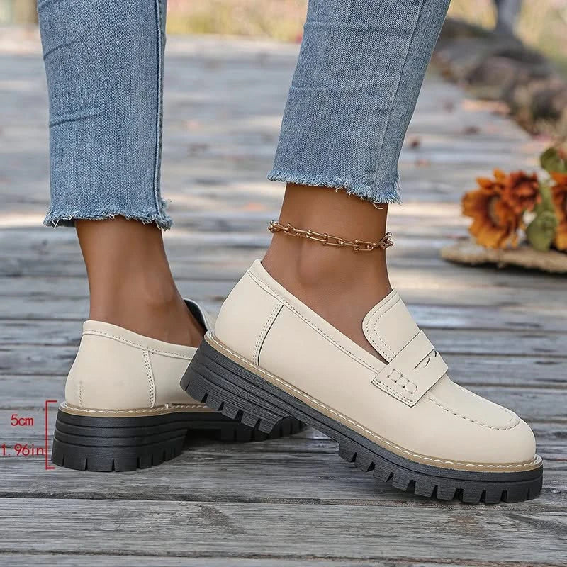 Comfortable women's chunky platform loafers, versatile for casual outfits and everyday wear.