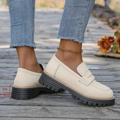 Comfortable women's chunky platform loafers, versatile for casual outfits and everyday wear.