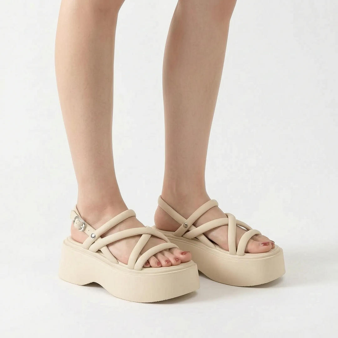 Casual women's chunky platform wedge sandals. Open toe, secure adjustable ankle strap & fashion-forward summer style.