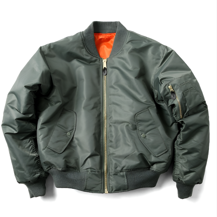 Women's classic bomber jacket, timeless style. Hip length, versatile outerwear for everyday fashion.