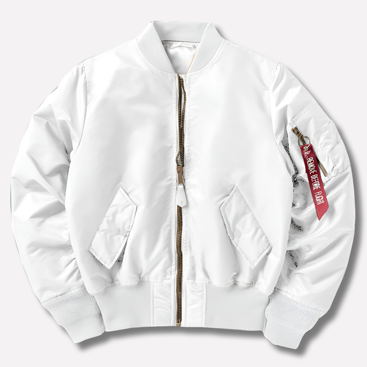 Stylish women's classic bomber jacket. Hip-length design, perfect versatile outerwear for fashion.