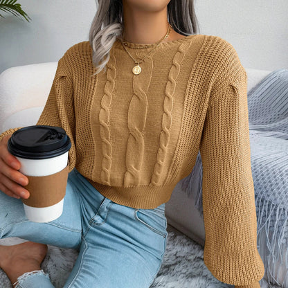 Cozy oversized cable knit sweater for women. A comfortable long sleeve classic, ideal for relaxing fall & winter days.