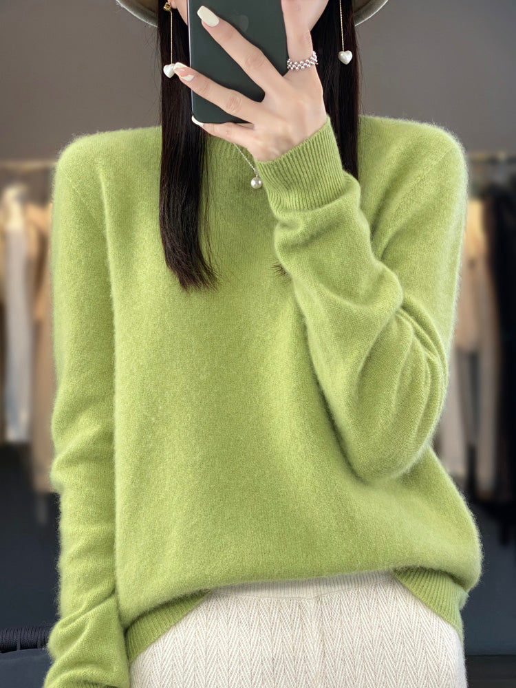 Timeless women's long sleeve round neck sweater, versatile for chic casual outfits.