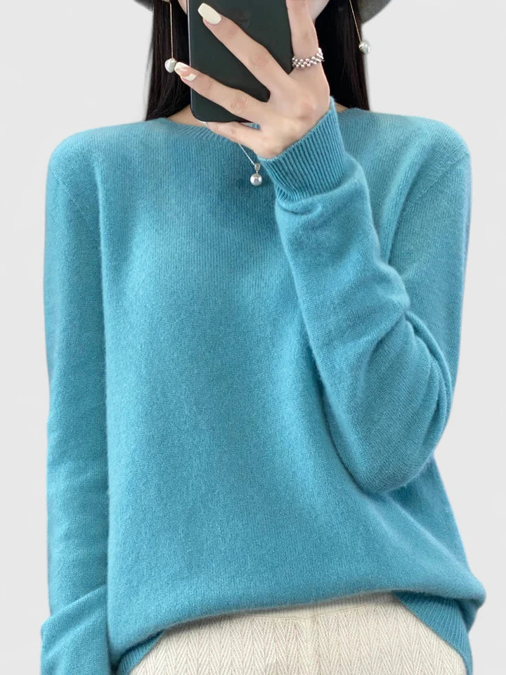 Cozy chic women's round neck pullover, long sleeve, perfect layering piece for fall.
