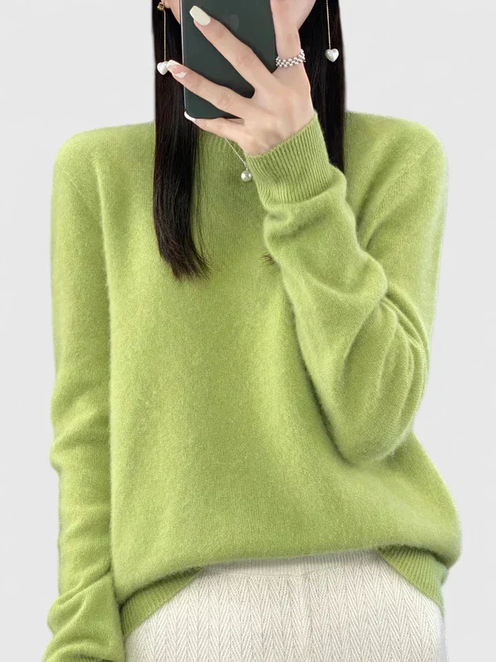 Soft-touch women's round neck pullover, long sleeve, comfortable for sensitive skin.