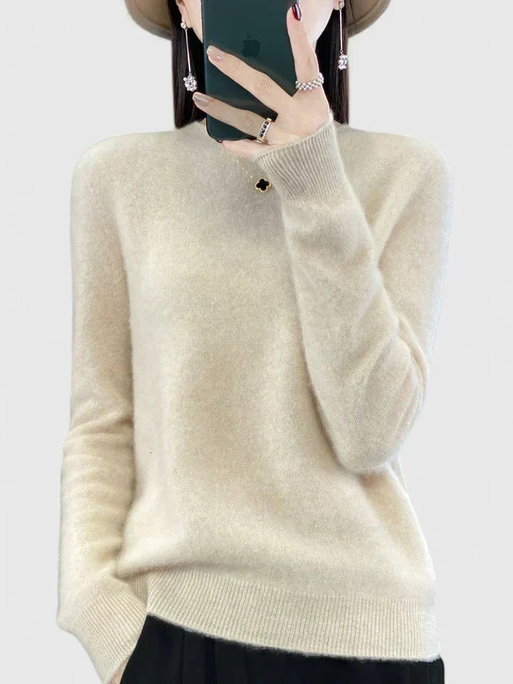 Comfortable long sleeve women's round neck sweater, easy to dress up or down.