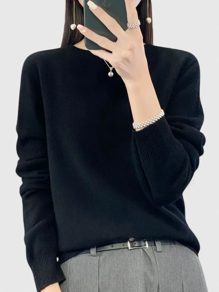 Winter warmth: women's round neck pullover, long sleeve, soft & comfortable for cold weather.