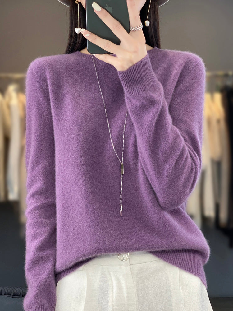 Cozy long sleeve women's pullover sweater, classic round neck, perfect for casual comfort.