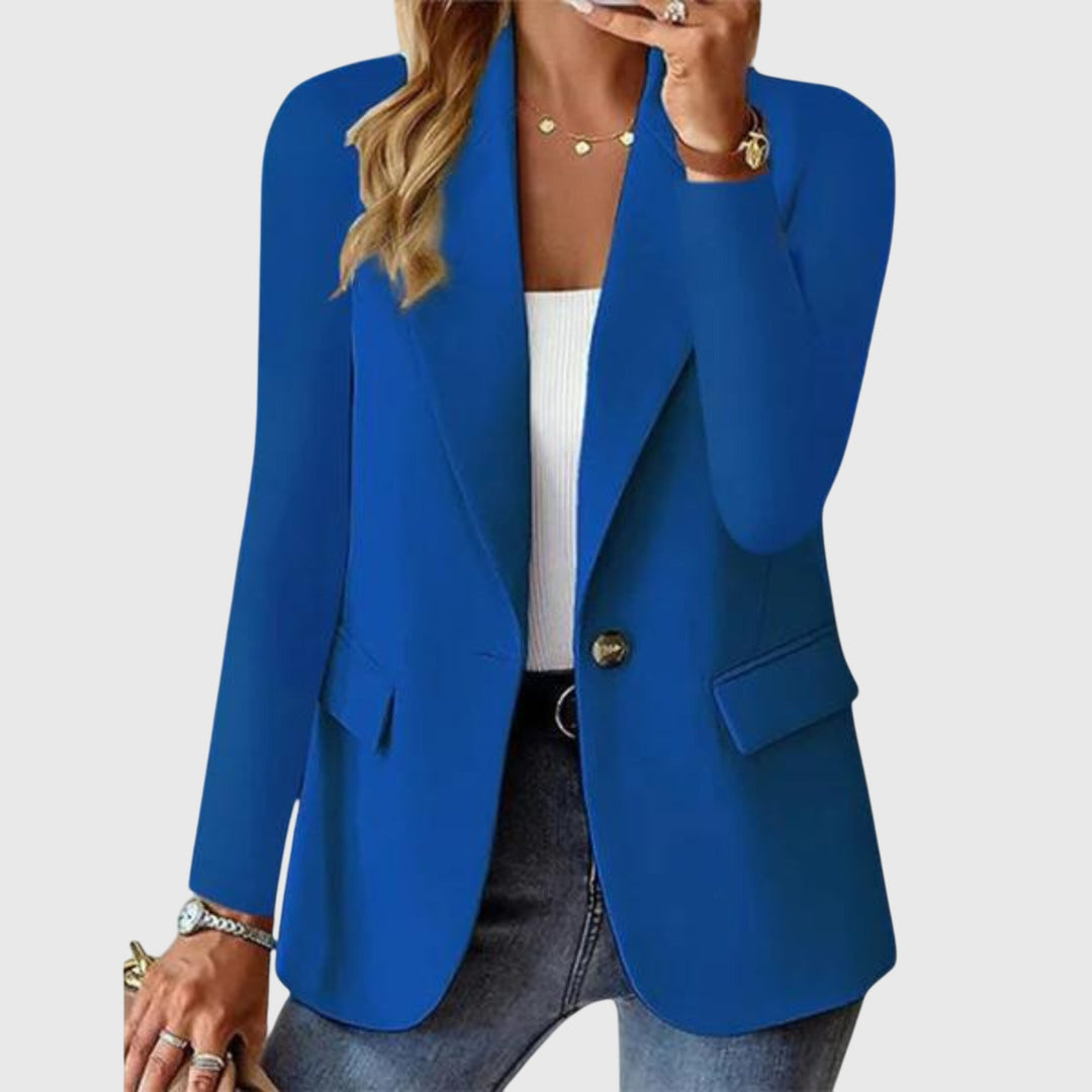 Professional women's single-breasted blazer, classic notch lapel design for elegant office wear & business attire.