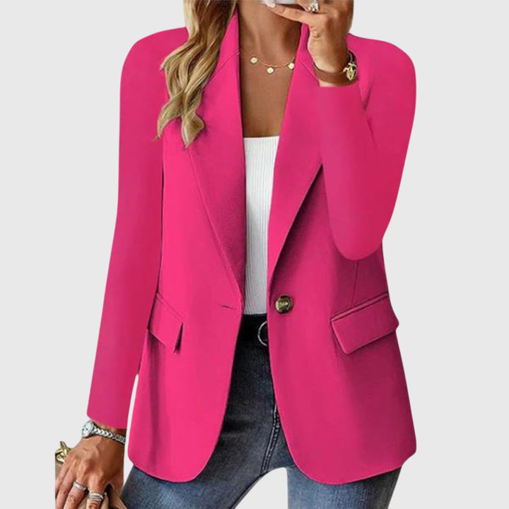 Elegant women's classic single-breasted blazer featuring a sophisticated notch lapel. Ideal for professional & smart wear.