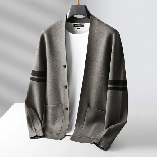 Women's classic striped cardigan. Cozy long sleeve layering piece, perfect for everyday comfort and style.