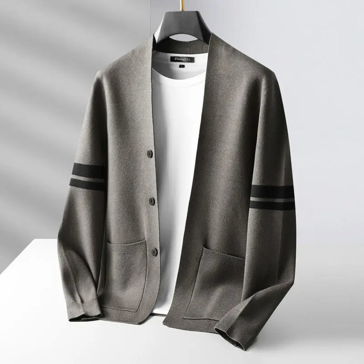 Women's classic striped cardigan. Cozy long sleeve layering piece, perfect for everyday comfort and style.