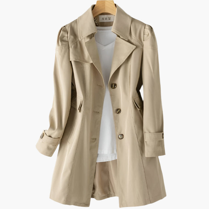Sophisticated women's trench coat, a classic tailored jacket perfect for timeless fashion and all-weather elegance.