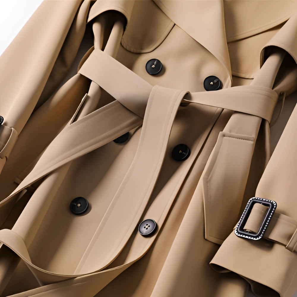 Timeless women's trench coat, long, sophisticated outerwear, ideal for versatile fashion & style.