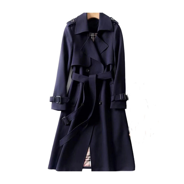 Elegant women's long trench coat, classic outerwear design for sophisticated all-season versatility.