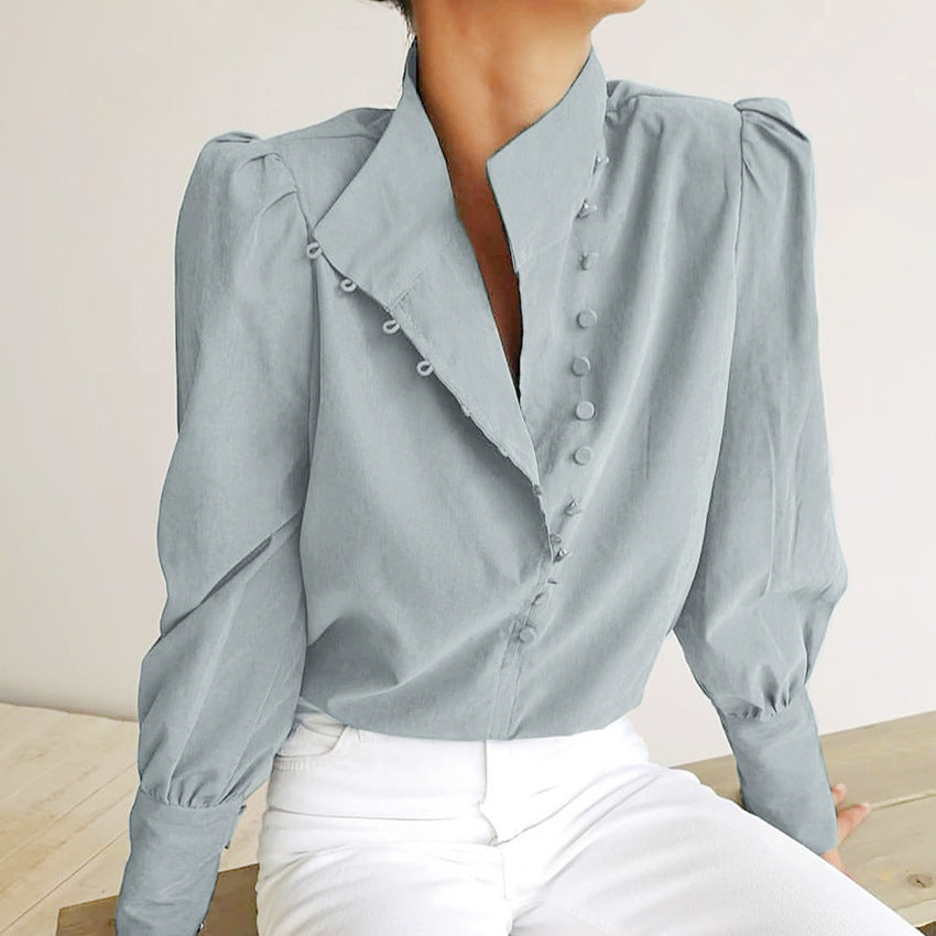 Classy women's long sleeve blouse featuring a button front, ideal for office workwear or smart casual outfits.