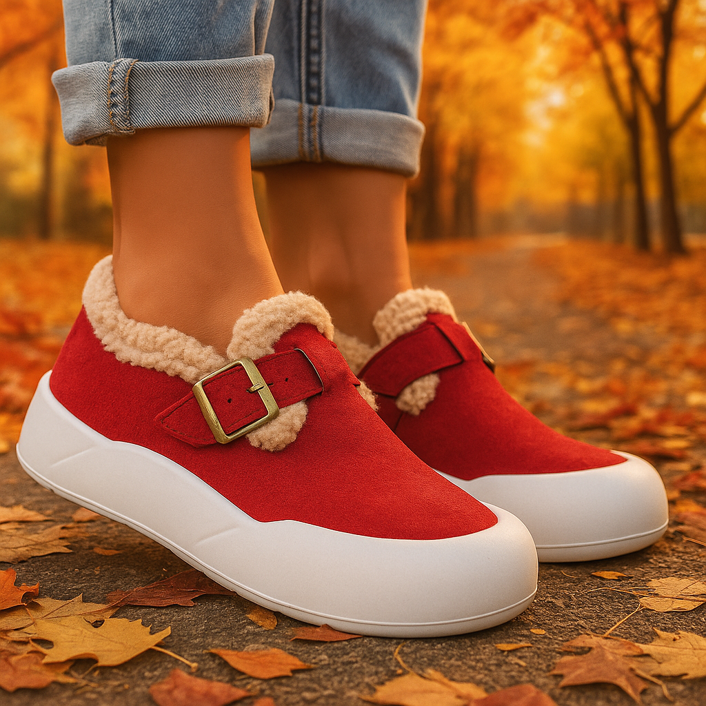 Women's comfort buckle clogs; cozy slip-on shoes for everyday wear & casual fall fashion.