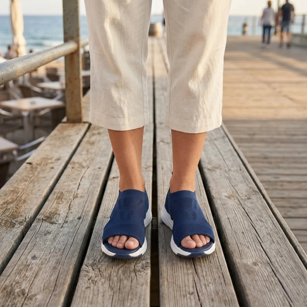 Slip-on women's wedge sandals with ergonomic design, perfect for orthopedic walking comfort.