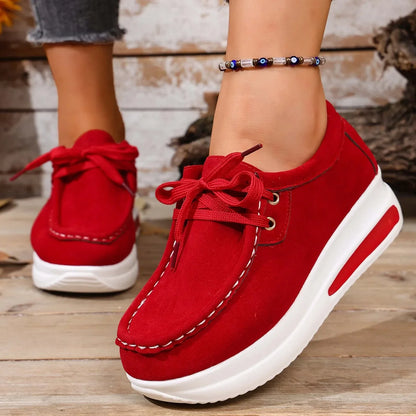 Stylish lace-up platform shoes for women, combining fashion with cushioned walking comfort.