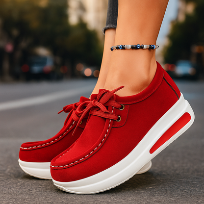 Orthopedic women's walking shoes, designed for comfort & shock absorption, lace-up style.
