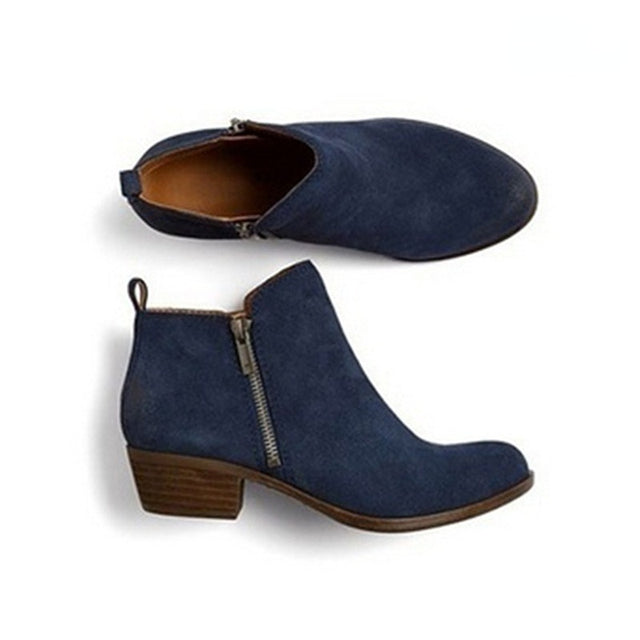 Comfortable women's ankle boots with supportive block heel, easy side zip, and rounded toe for everyday wear.