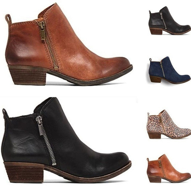 Versatile women's ankle boots with comfortable block heel & rounded toe, ideal for fall fashion and workwear.