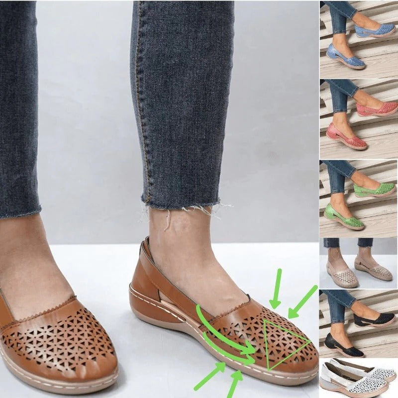 Women's comfortable wide-fit flats, designed to alleviate bunion pain with a chic and versatile style.